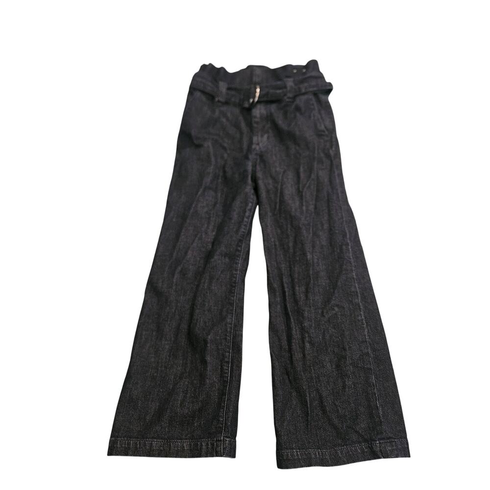 Express Cropped Wide Leg Jeans Womens Size 4 Dark Wash High Rise Belted Denim